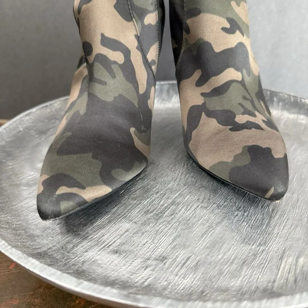 Aldo Camo Stretch Satin Thigh High Boots Size 6 Military Chic Grunge punk sleek - Picture 5 of 16